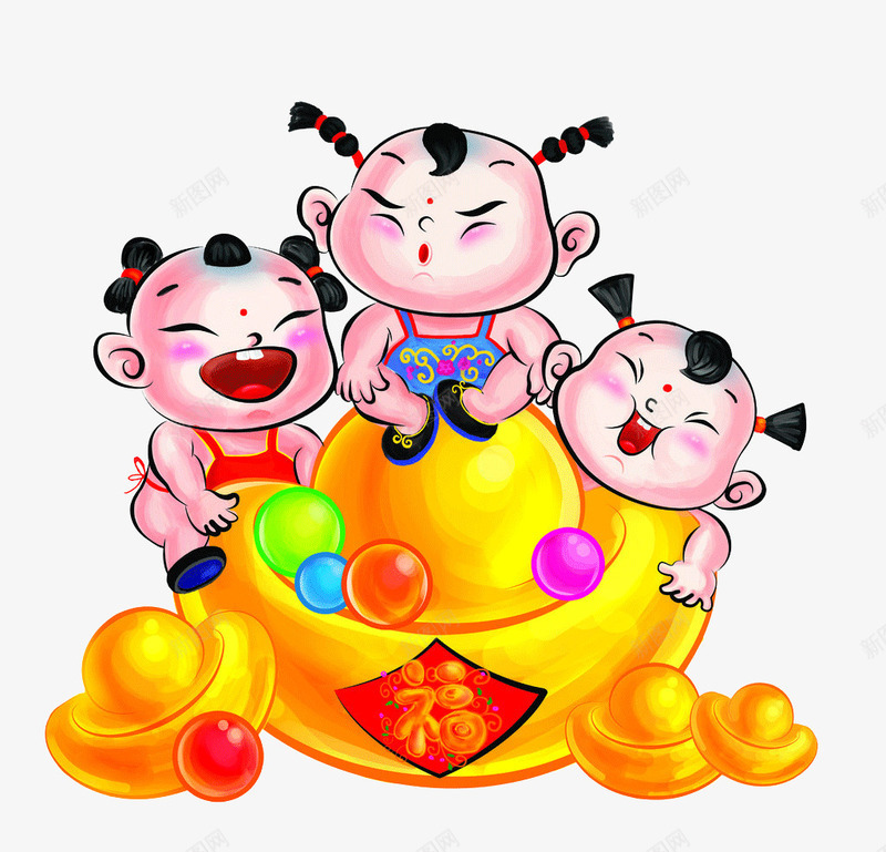 三个发财娃娃psd免抠素材_新图网 https://ixintu.com 2017春节海报素材下载 中国风 中国风娃娃 免费发财娃娃png素材下载 卡通 可爱 春节素材