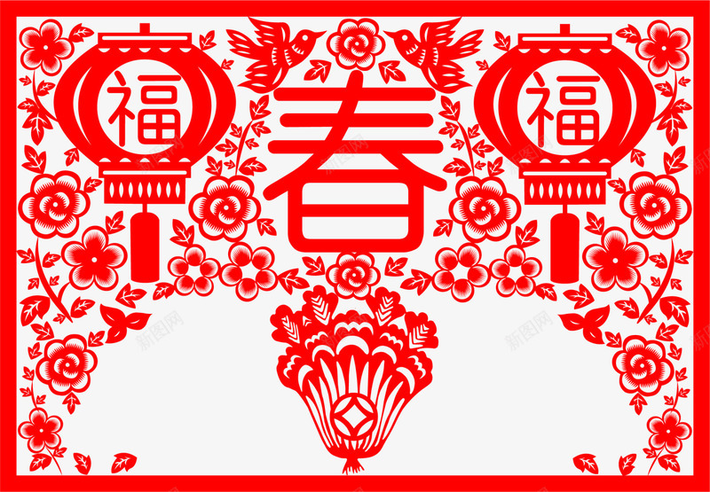春节红色灯笼剪纸png免抠素材_新图网 https://ixintu.com 中国风 新年剪纸 春字剪纸 春节剪纸 灯笼剪纸 红色灯笼