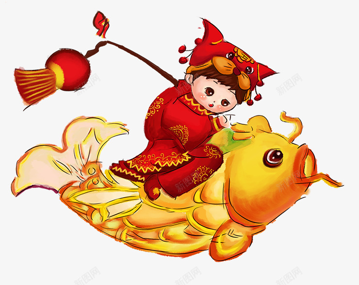 2018春节年年有余psd免抠素材_新图网 https://ixintu.com 2018 卡通鱼 娃娃 年年有余 手绘鱼 春节 灯笼 狗年 鱼
