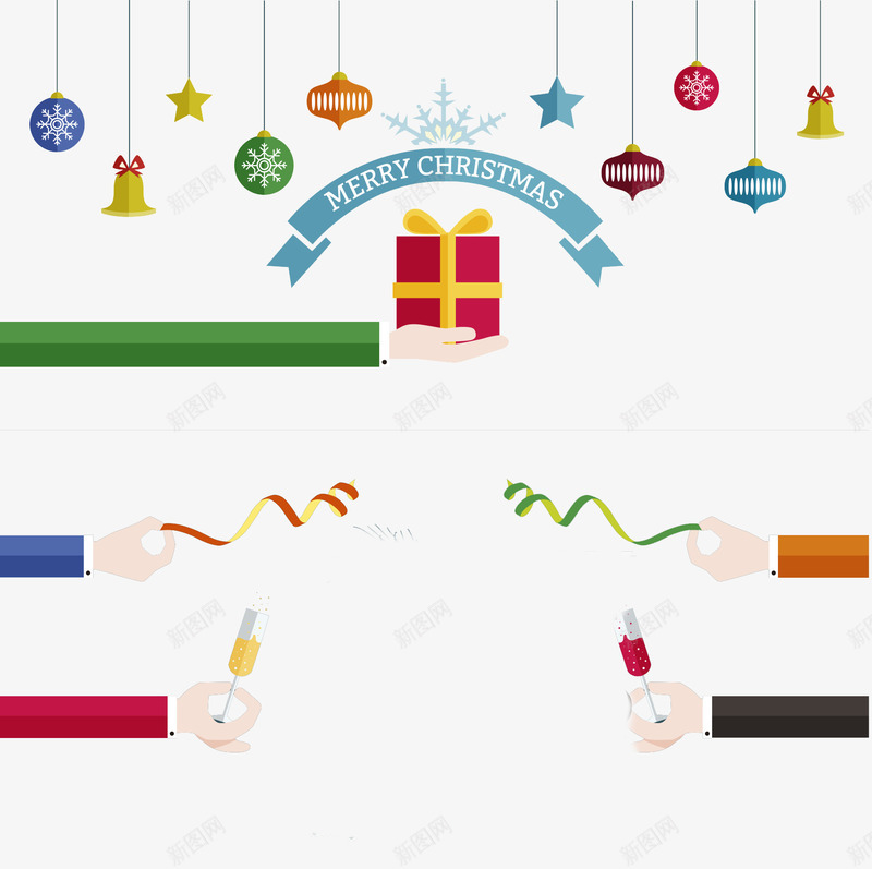 创意圣诞新年bannerpng免抠素材_新图网 https://ixintu.com png素材 丝带 创意 圣诞节素材 手臂 礼物盒 铃铛