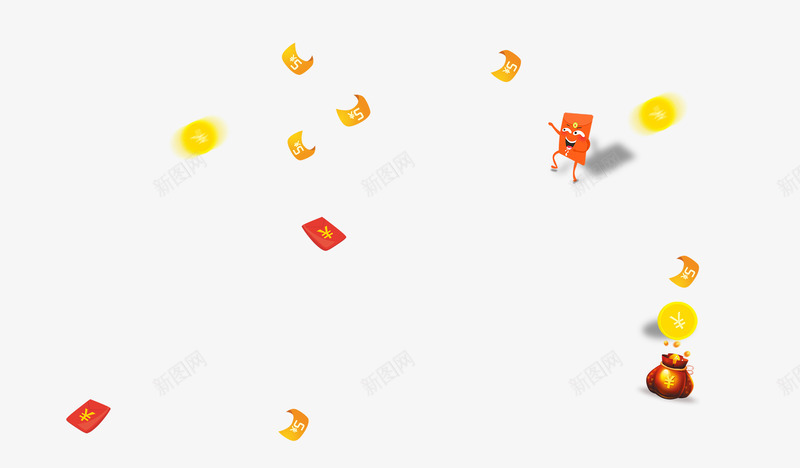 红包优惠券png免抠素材_新图网 https://ixintu.com 优惠券 券 卡通 天上掉钱 彩条 彩色 扁平化 掉钱了 撒钱 春节 活动 红包 金币 钱币飘絮物 钱袋