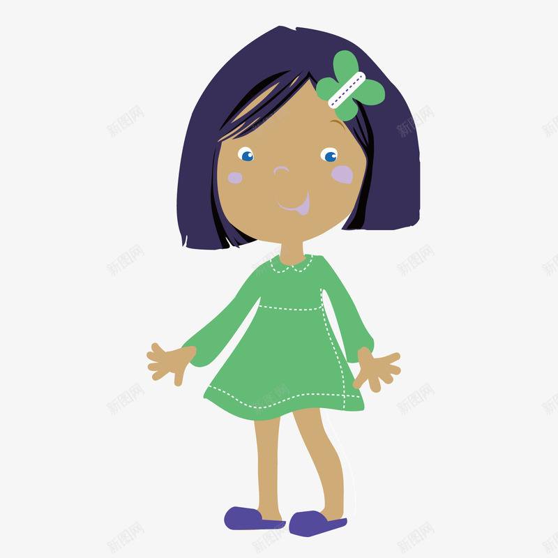 卡通短发女生矢量图ai免抠素材_新图网 https://ixintu.com 女生 矢量卡通女生 短发 绿色连衣裙 矢量图