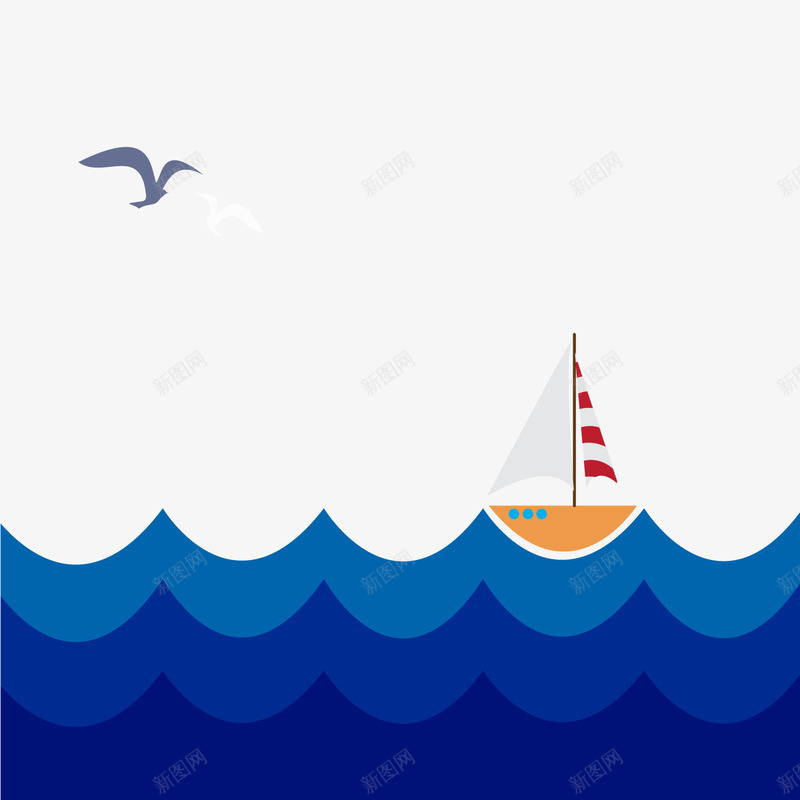 海上小船矢量图ai免抠素材_新图网 https://ixintu.com 大海 帆船 海鸥 蓝色 矢量图