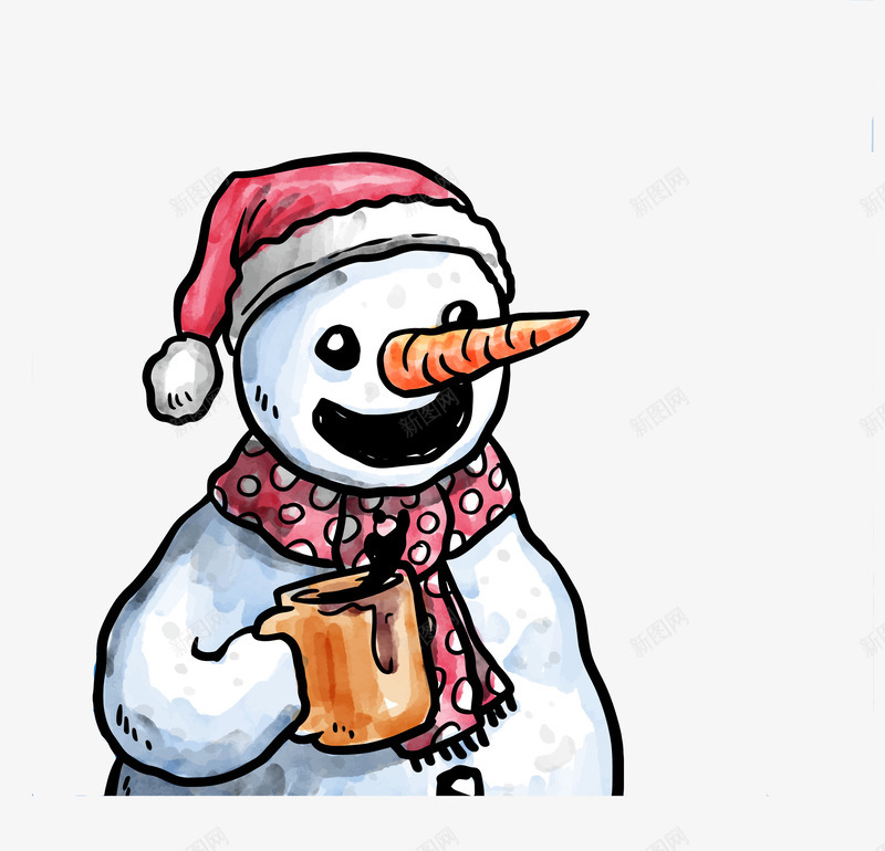 拿着杯子的雪人矢量图ai免抠素材_新图网 https://ixintu.com 卡通 杯子 水彩 水彩雪人 矢量雪人 矢量图