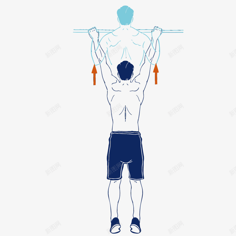 单杠运动的男人简图png免抠素材_新图网 https://ixintu.com 健身 单杠 卡通 向上 男人 箭头 背影 运动 高低杠