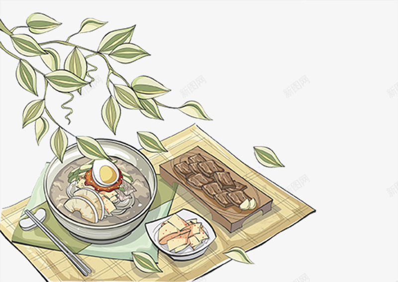 手绘卡通鸡蛋米线png免抠素材_新图网 https://ixintu.com 乌冬面 手绘米粉 桂林米粉 碗面 筷子勺子 面食插画