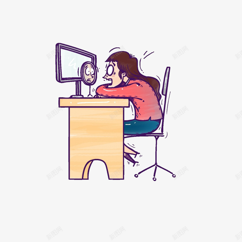 趴在桌上照镜子png免抠素材_新图网 https://ixintu.com 卡通手绘 被自己吓到的女生 趴在桌上照镜子 趴桌子