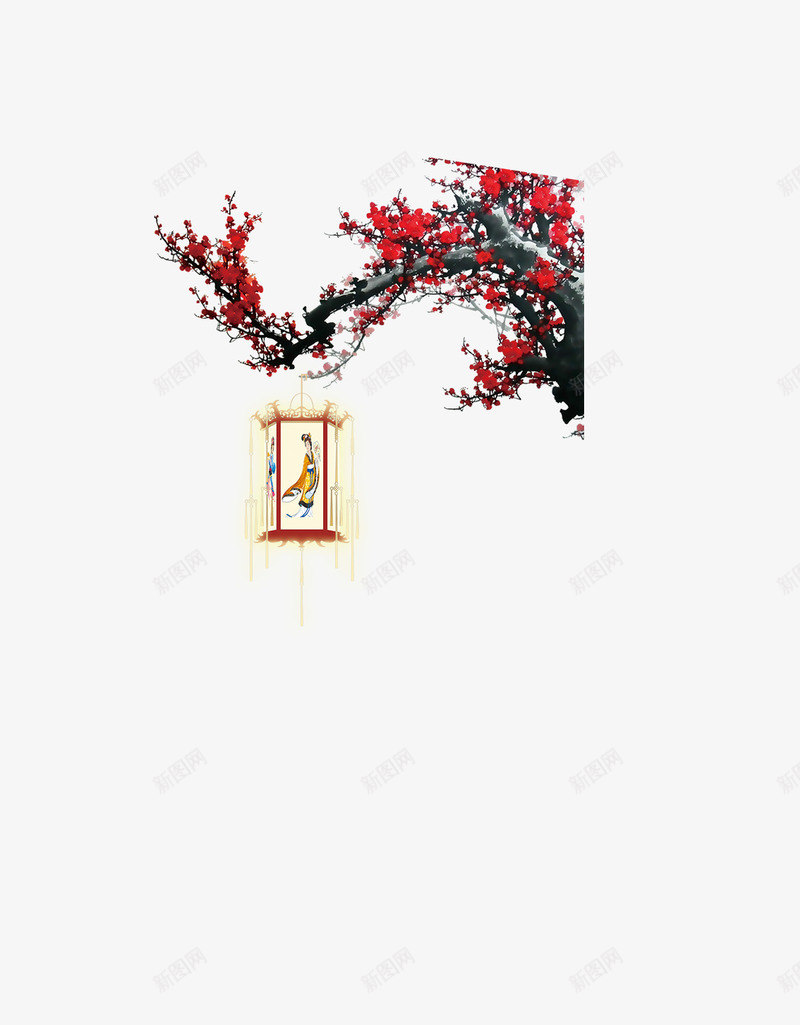 梅花树上挂灯笼png免抠素材_新图网 https://ixintu.com 元宵节 冬季 春节 梅花 灯笼 红色