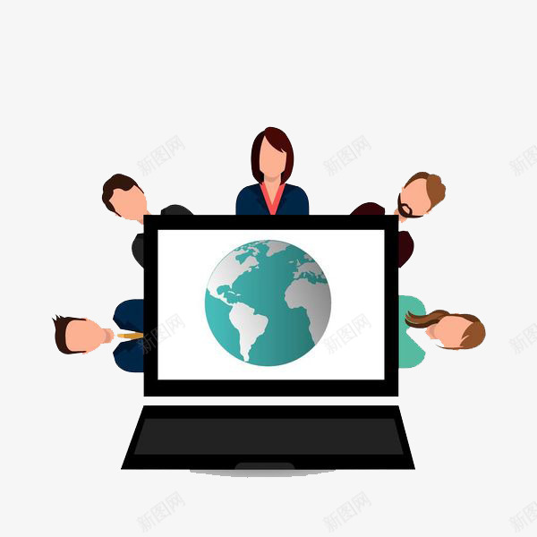 围坐着智能电脑周围的男女士png免抠素材_新图网 https://ixintu.com ppt 卡通 商务 地球 彩色 手绘 电脑 男女士 职场