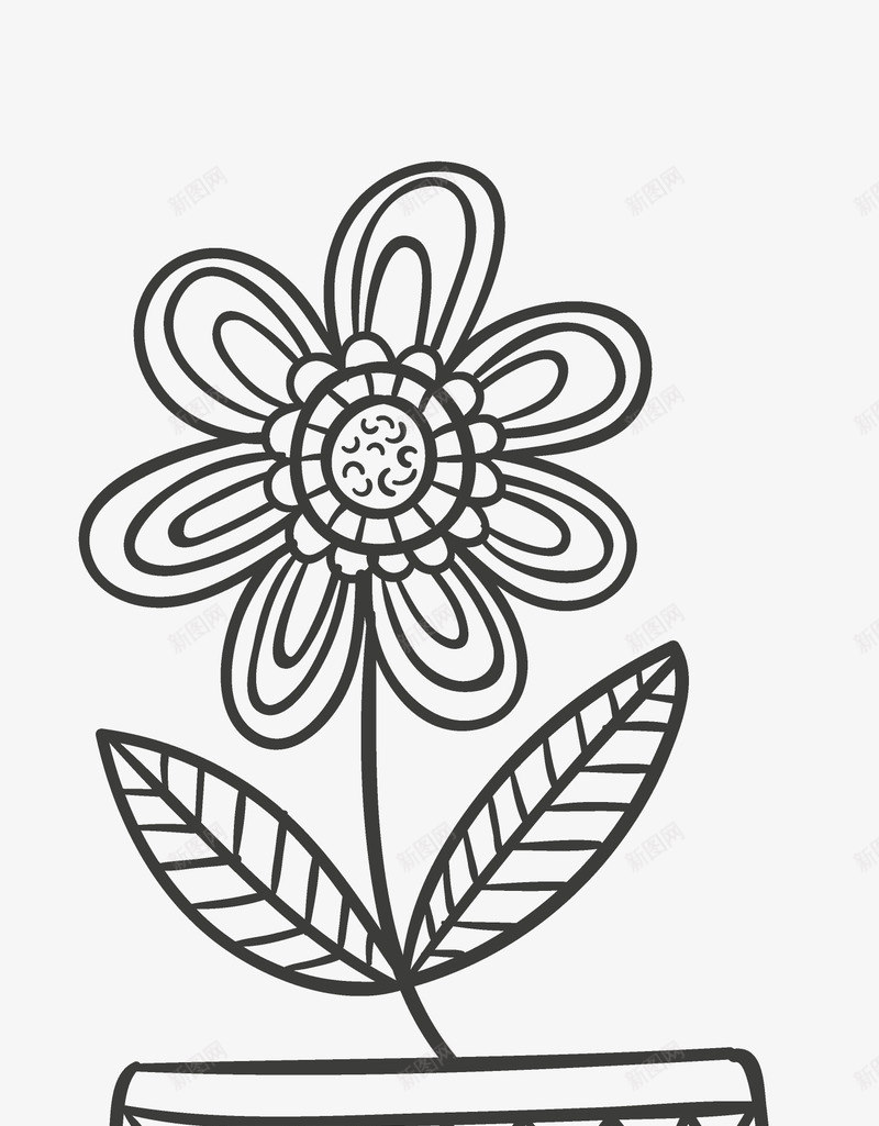 美丽的花朵简笔画png免抠素材_新图网 https://ixintu.com 植物 盆栽 简笔画 线条 花卉 花朵 花瓣 花盆