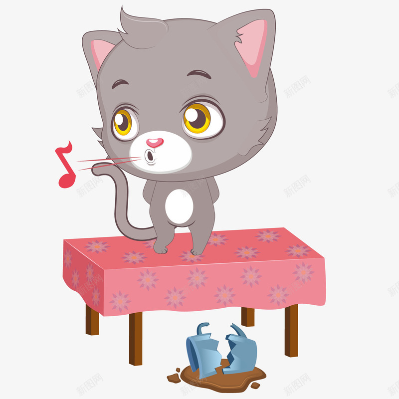 打坏东西矢量图ai免抠素材_新图网 https://ixintu.com 小猫 桌子 淘气 装饰 矢量图