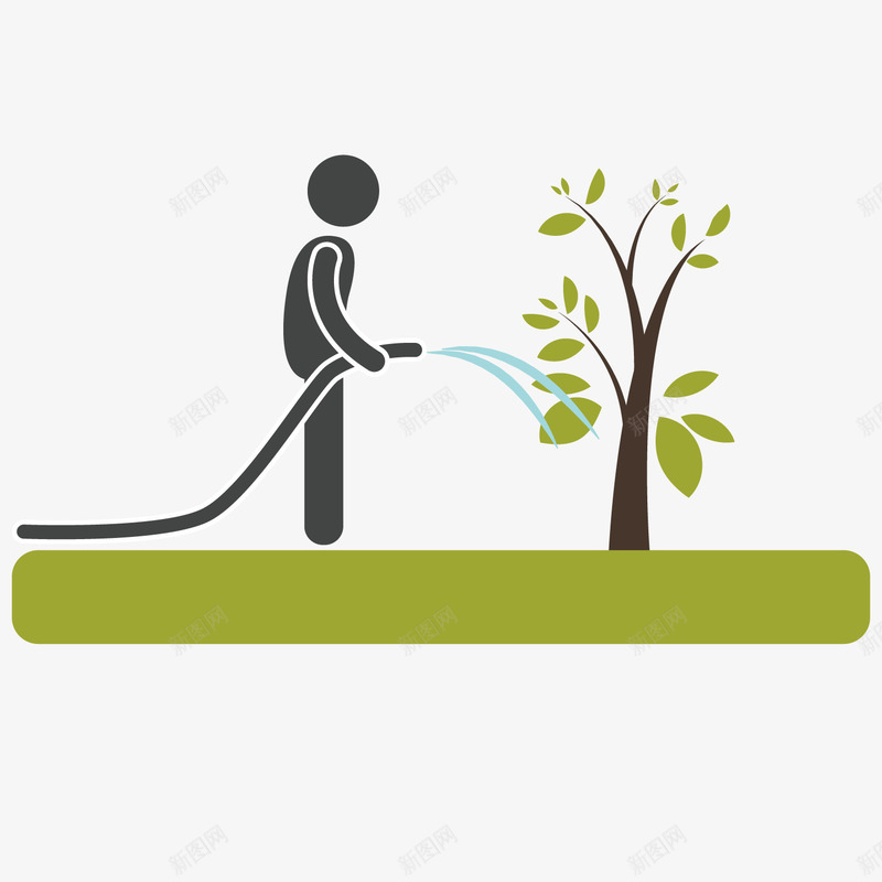 绿色植物大树浇水元素矢量图ai免抠素材_新图网 https://ixintu.com 卡通 大树 插画 植物 水管 浇水 环境 绿色 矢量图