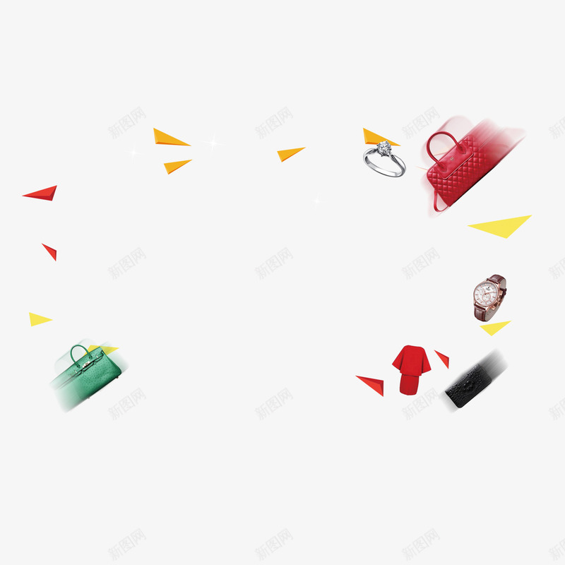 商品漂浮png免抠素材_新图网 https://ixintu.com 商品 手表 漂浮 箱包
