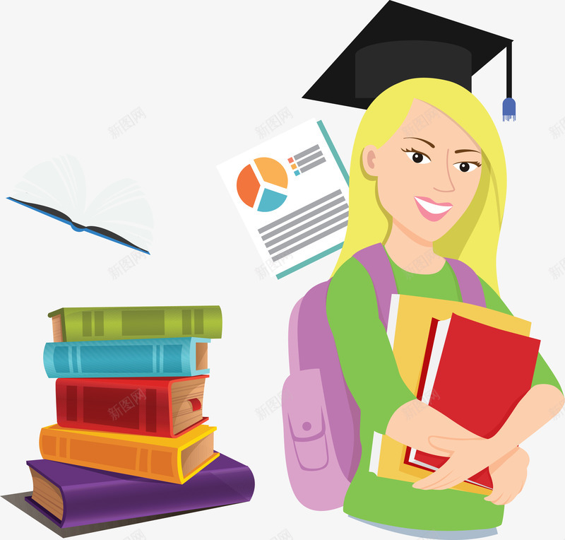 毕业女学生矢量图ai免抠素材_新图网 https://ixintu.com 书本 学习 学士 学生 矢量图
