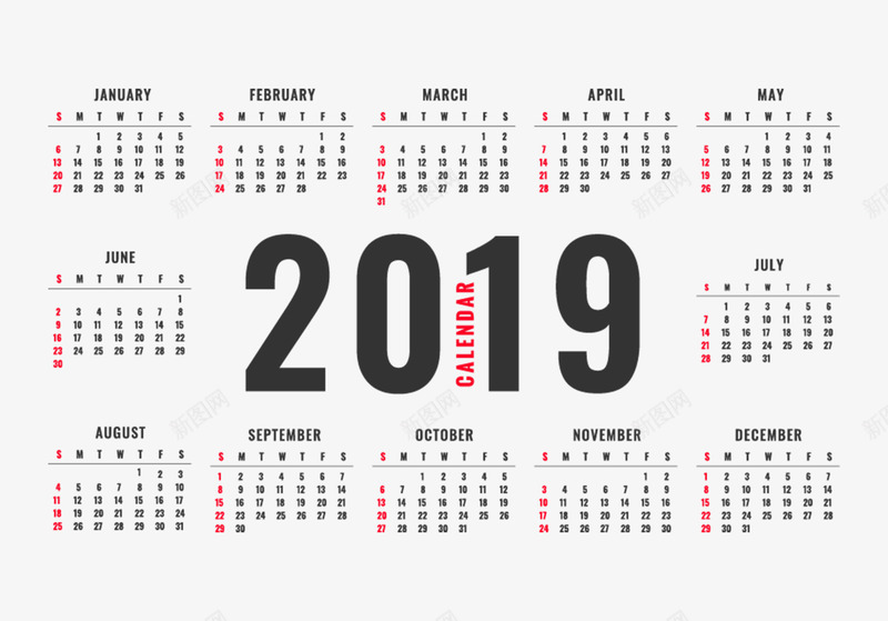 简约款2019台历矢量图eps免抠素材_新图网 https://ixintu.com 2019台历 插画 日历 简约款 装饰 设计 矢量图