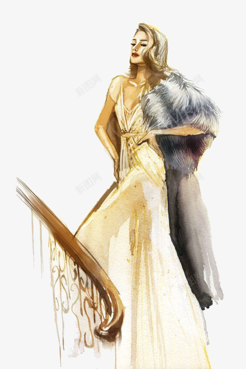 唯美礼服婚纱插画png免抠素材_新图网 https://ixintu.com 手绘时尚女装 手绘礼服设计 时装设计插画