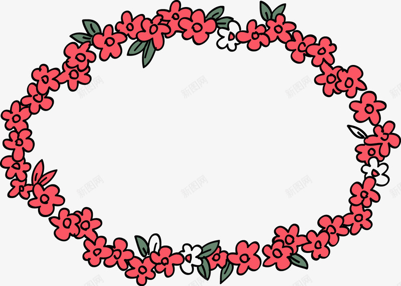 小花花环png免抠素材_新图网 https://ixintu.com 卡通 小花 手绘 红色 美丽 花朵 花环 装饰