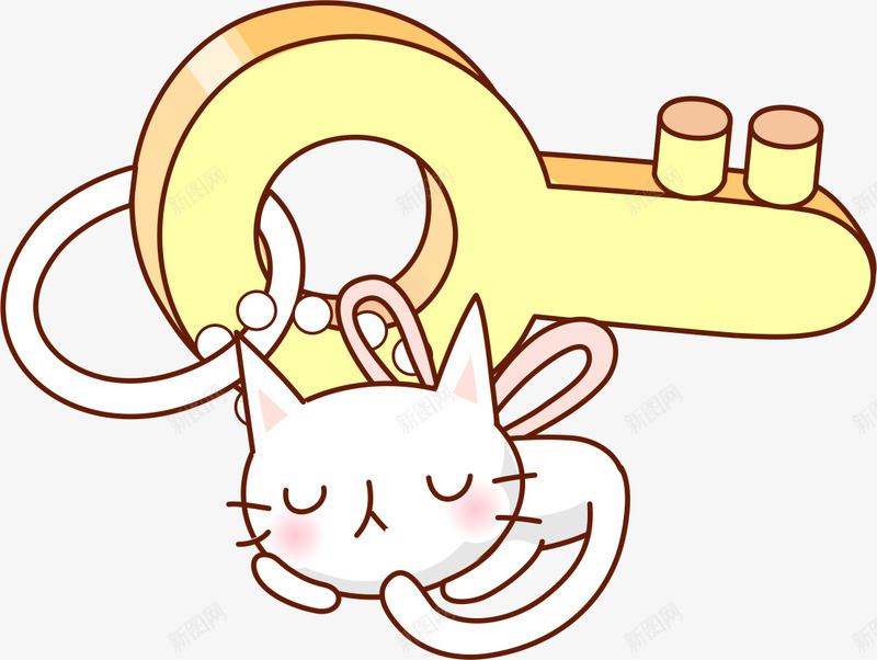 手绘卡通钥匙png免抠素材_新图网 https://ixintu.com AI 卡通 可爱 小猫 手绘 挂件 线条 钥匙 黄色