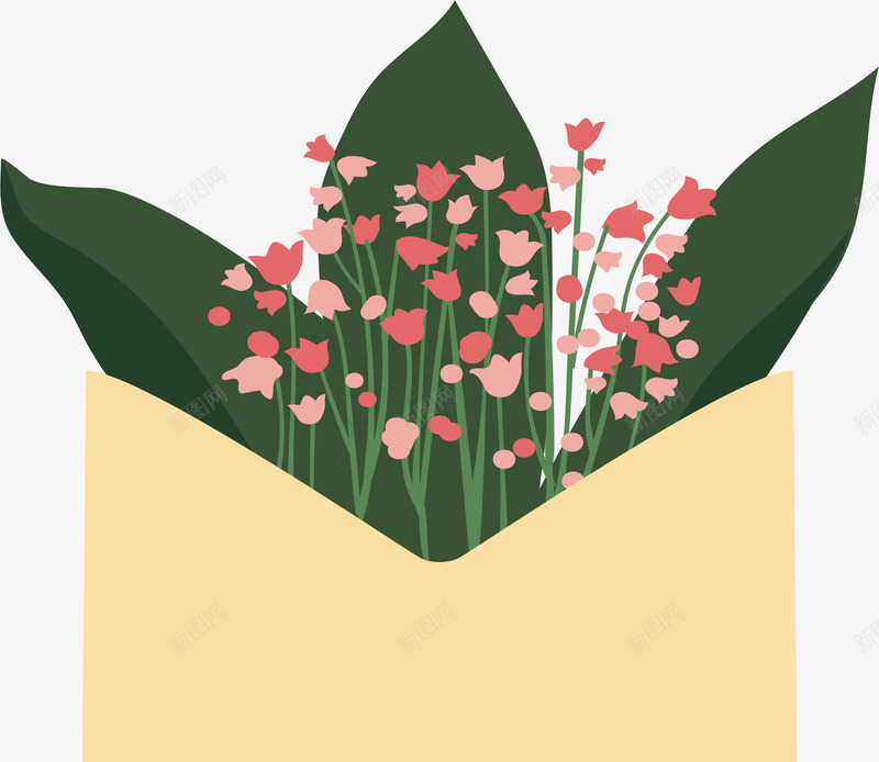 信封中的花束png免抠素材_新图网 https://ixintu.com 信封 小情书 浪漫元素 矢量素材 粉色花束