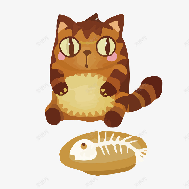 卡通小猫吃鱼png免抠素材_新图网 https://ixintu.com 卡通 可爱 小猫 鱼刺