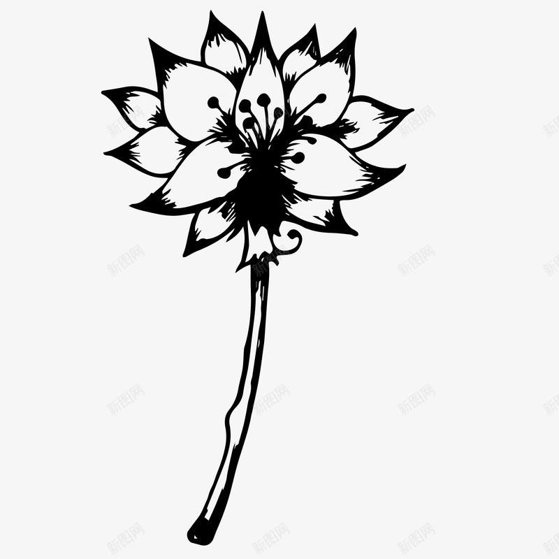 水墨黑色荷花简图png免抠素材_新图网 https://ixintu.com 手绘图 桔梗 水墨 美丽的 花朵 花瓣 荷花 装饰