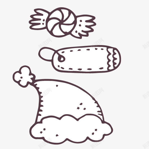 手绘圣诞节png免抠素材_新图网 https://ixintu.com 圣诞帽子 圣诞标签 圣诞糖果 手绘帽子 手绘标签 手绘糖果 线条画