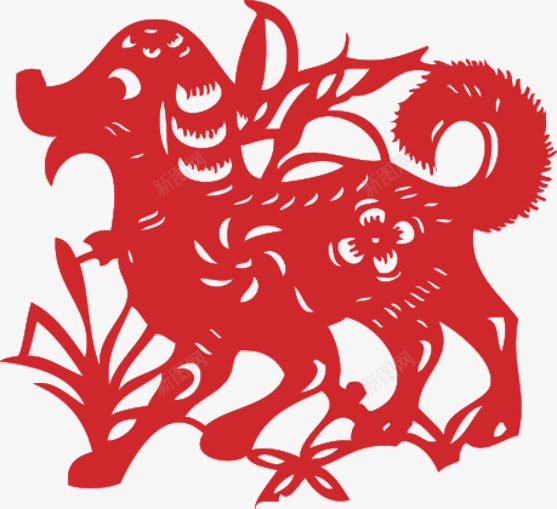 卡通手绘狗年剪纸png免抠素材_新图网 https://ixintu.com 创意 卡通狗 手绘 狗年剪纸 红色 纸张 艺术