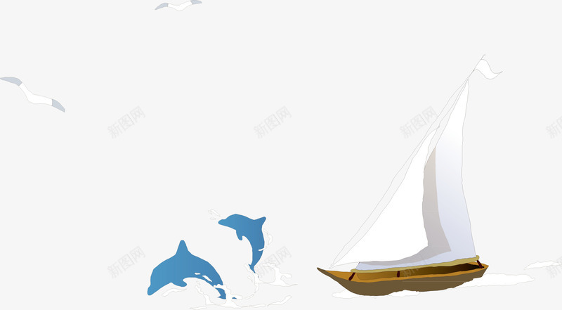 海豚帆船png免抠素材_新图网 https://ixintu.com 创意海豚 卡通海豚 帆船素材 海豚元素 矢量帆船