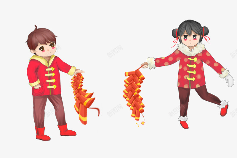 卡通放鞭炮psd免抠素材_新图网 https://ixintu.com PNG图 PNG图下载 创意卡通 卡通 卡通插图 小孩放鞭炮 插图 放鞭炮 新年人物 春节