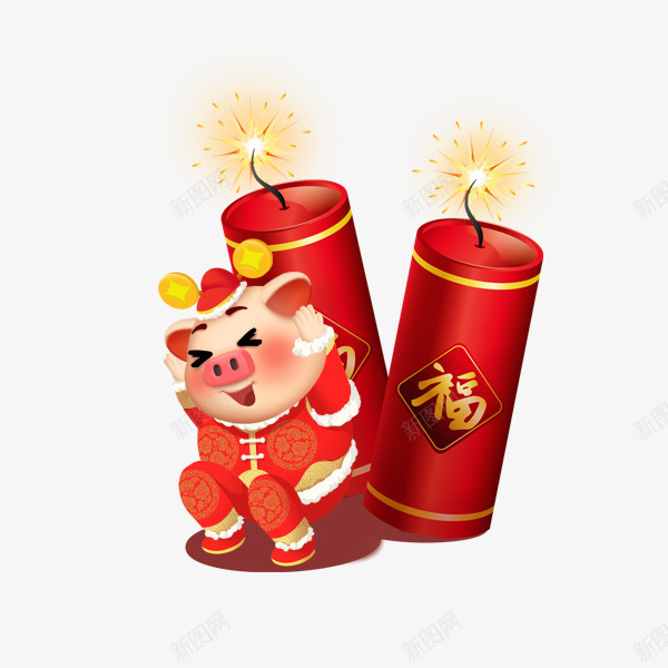 手绘插画放鞭炮的小猪png免抠素材_新图网 https://ixintu.com 手绘插画放鞭炮的小猪 插画 放鞭炮庆祝 新年 春节 猪年 鞭炮
