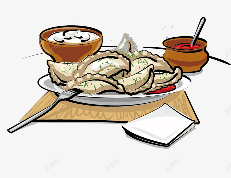 冬至传统吃饺子png免抠素材_新图网 https://ixintu.com 传统吃饺子 免抠食物 冬至 叉子 碗里的饺子 食物 餐具