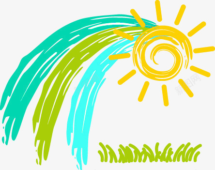 太阳png免抠素材_新图网 https://ixintu.com 太阳 小草 插画 简笔画