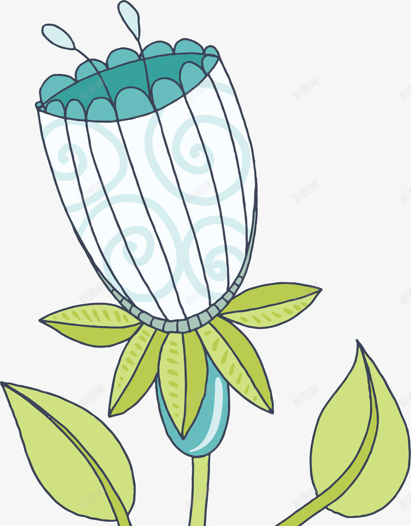 卡通手绘蓝色美丽的小花png免抠素材_新图网 https://ixintu.com 动漫动画 卡通花 手绘 绿叶 美丽的花朵 蓝色的小花