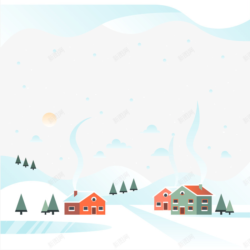 冬日雪景矢量图ai免抠素材_新图网 https://ixintu.com 冬景 村庄 炊烟 结冰 矢量图