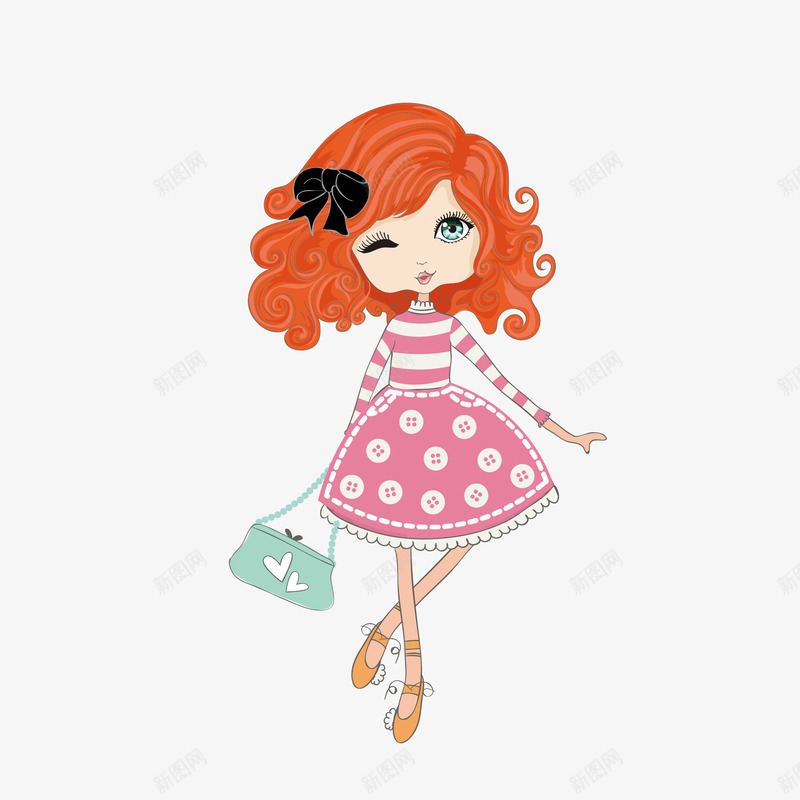 手绘卡通拿包眨眼女生png免抠素材_新图网 https://ixintu.com png免抠图 卡通 女孩 手拿包 手绘 眨眼 穿裙子 蝴蝶结