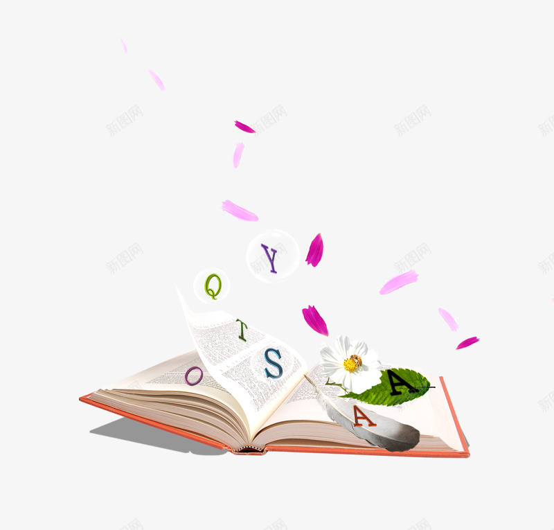 图书png免抠素材_新图网 https://ixintu.com 书 图书 打开的书 花瓣