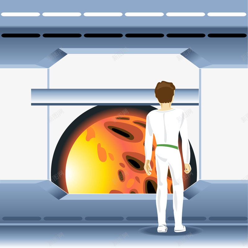 手绘观察星球的男人png免抠素材_新图网 https://ixintu.com 卡通 太空舱 手绘 星球