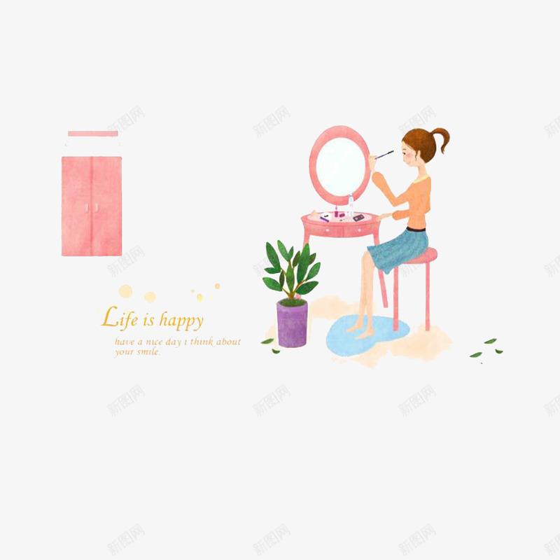 手绘女孩化妆png免抠素材_新图网 https://ixintu.com 化妆 化妆台 化妆品 化妆间 女孩化妆 女生用品 手绘