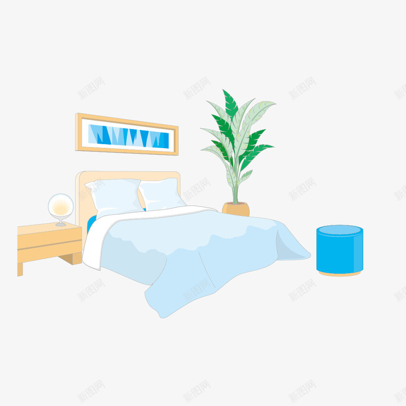蓝色大床家居矢量图ai免抠素材_新图网 https://ixintu.com 大床 家居 素材 蓝色 矢量图