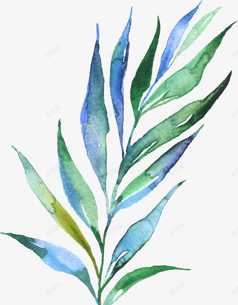 手绘蓝绿色小草绿叶png免抠素材_新图网 https://ixintu.com 绿叶 蓝绿色