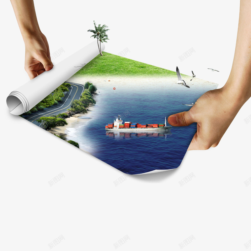 双手捧起创意画psd免抠素材_新图网 https://ixintu.com 创意海滩画 双手捧着 双手捧起 手捧着画 画