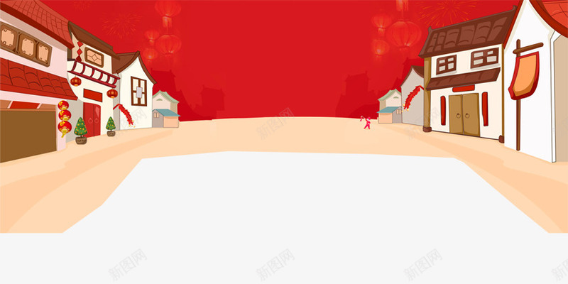春节景象png免抠素材_新图网 https://ixintu.com 房子 春节 灯笼 过年 鞭炮 马路
