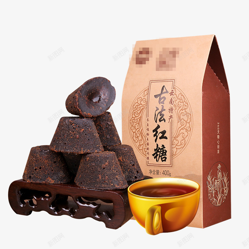 红糖品牌psd免抠素材_新图网 https://ixintu.com 产品 产品展示 养颜 糖 红糖 红糖块 金碗 食品 食物