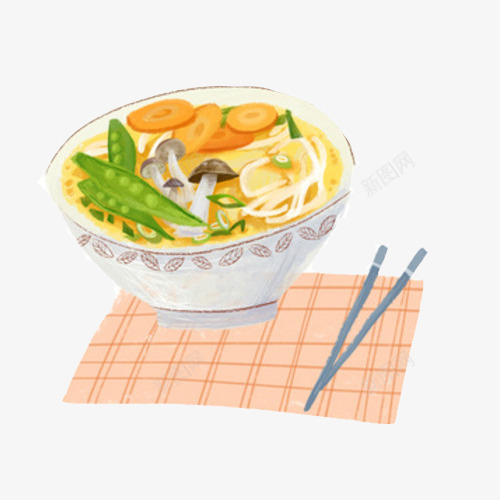 蔬菜面手绘画片png免抠素材_新图网 https://ixintu.com 手绘美食 胡萝卜 蔬菜面 豌豆 面条