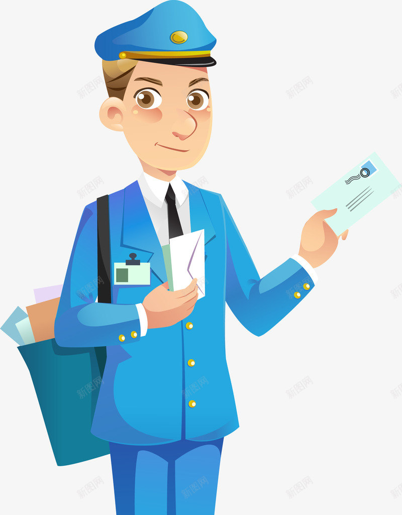 邮递员矢量图ai免抠素材_新图网 https://ixintu.com 卡通男人 蓝色 邮递员 矢量图