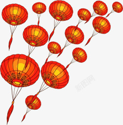 红色中国风漂浮灯笼素材