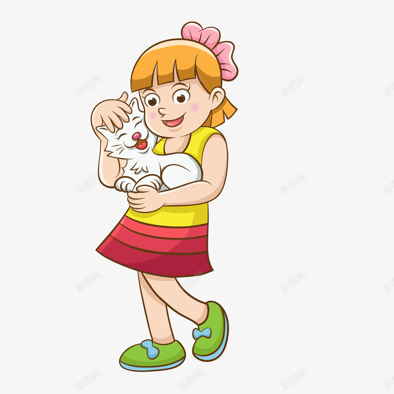 卡通抱着小猫咪的女孩矢量图ai免抠素材_新图网 https://ixintu.com 人物设计 动物设计 卖萌小猫 卡通 女孩 宠物 猫咪 矢量图
