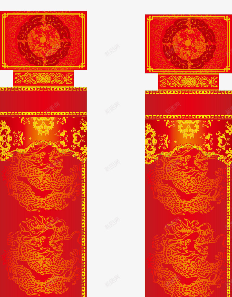 中国风红色春节贴联png免抠素材_新图网 https://ixintu.com 中国风贴联 新年贴联 春联 春节贴联 红色贴联 金色花纹