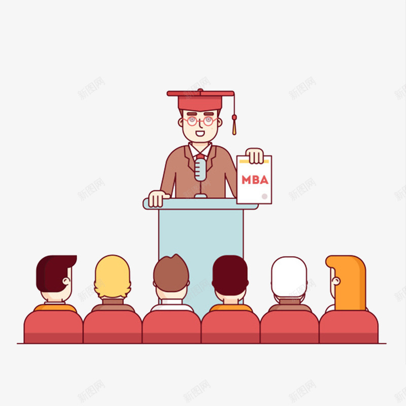 卡通毕业的男人图png免抠素材_新图网 https://ixintu.com 创意的 卡通 卡通人观众 商务 插图 毕业的 演讲 男人 观众