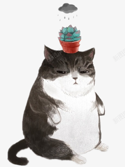 创意手绘小猫png免抠素材_新图网 https://ixintu.com 乌云 创意 猫咪